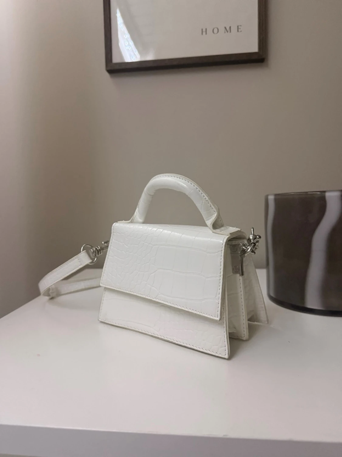 Vit croco handväska med axelrem - 1
