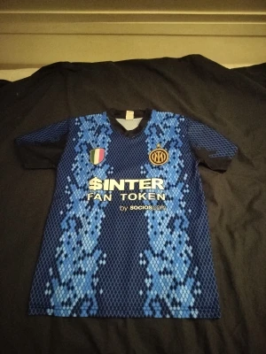 Inter tröja med dzeko på ryggen - Den är blå och mörk blå med ett coolt orm mönster och den är oanvänd och anledningen till att jag säljer den är för att den är för liten.