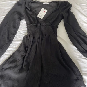 Svart långärmad klänning från NA-KD - Supersnygg svart klänning från NA-KD med smockad midja och v-ringning. Nypris är 499kr! Aldrig använd med prislappen kvar! 