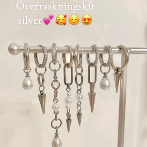 Överraskningskit silver🥰 - Julkit innehållande 6 par bästsäljande örhängen, alltså totalt 12 örhängen 💕🥰☺️ Begränsat antal så först i kvar !!!🎄🎁 369 kr värde 789 kr😍🎁 54% nedsänkt.  Kitet innehåller överraskningar och alla innehåller inte samma, men man får välja på guld eller silver, vid önskemål om blandat skriv till mig så löser jag det🥰☺️💕 Detta kit innehåller silverörhängen