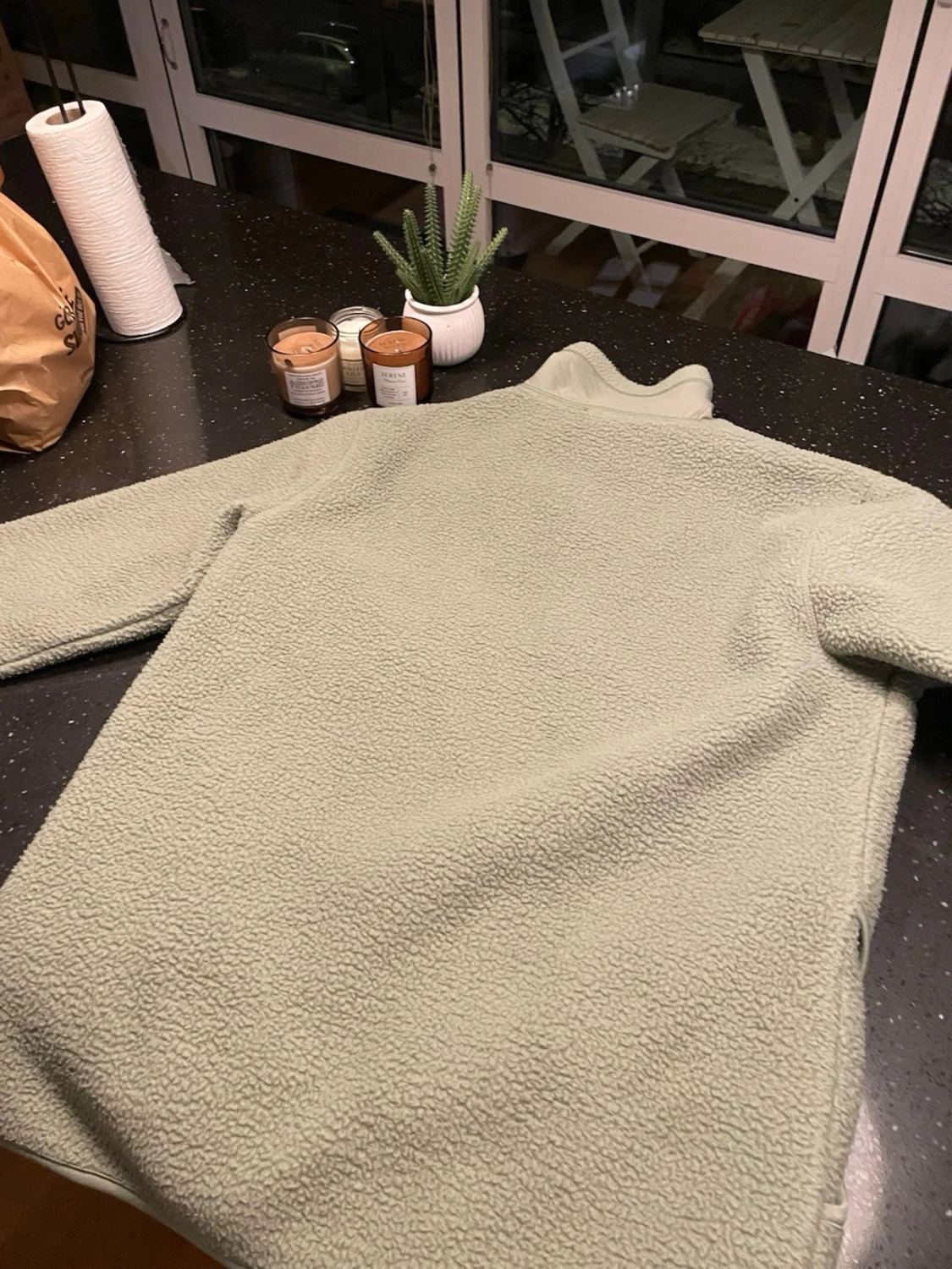 Ljusgrön fleece tröja med halv dragkedja - 1