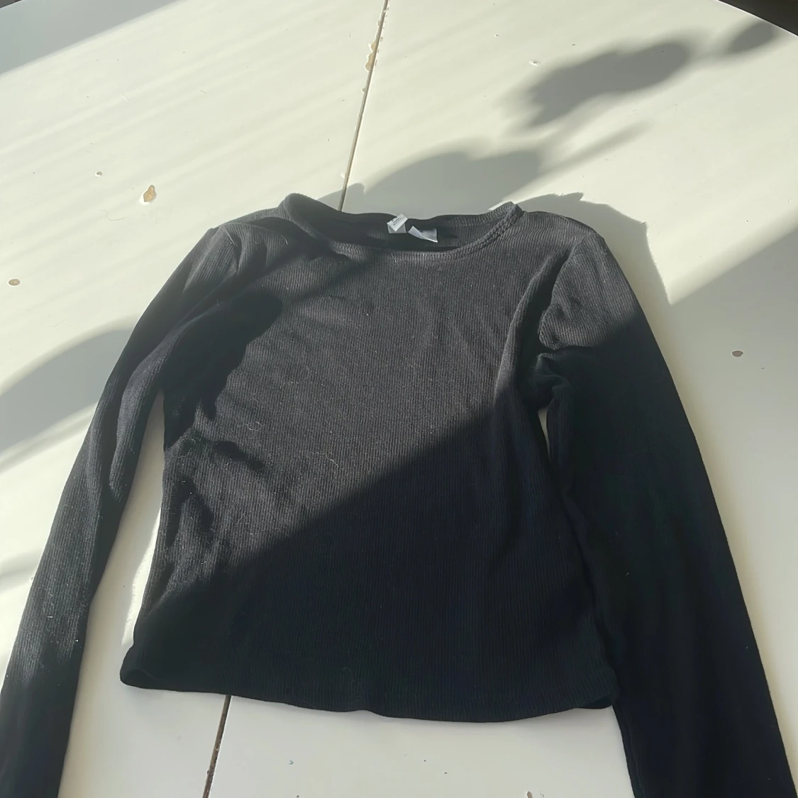 Svart ribbad långärmad topp H&M XS