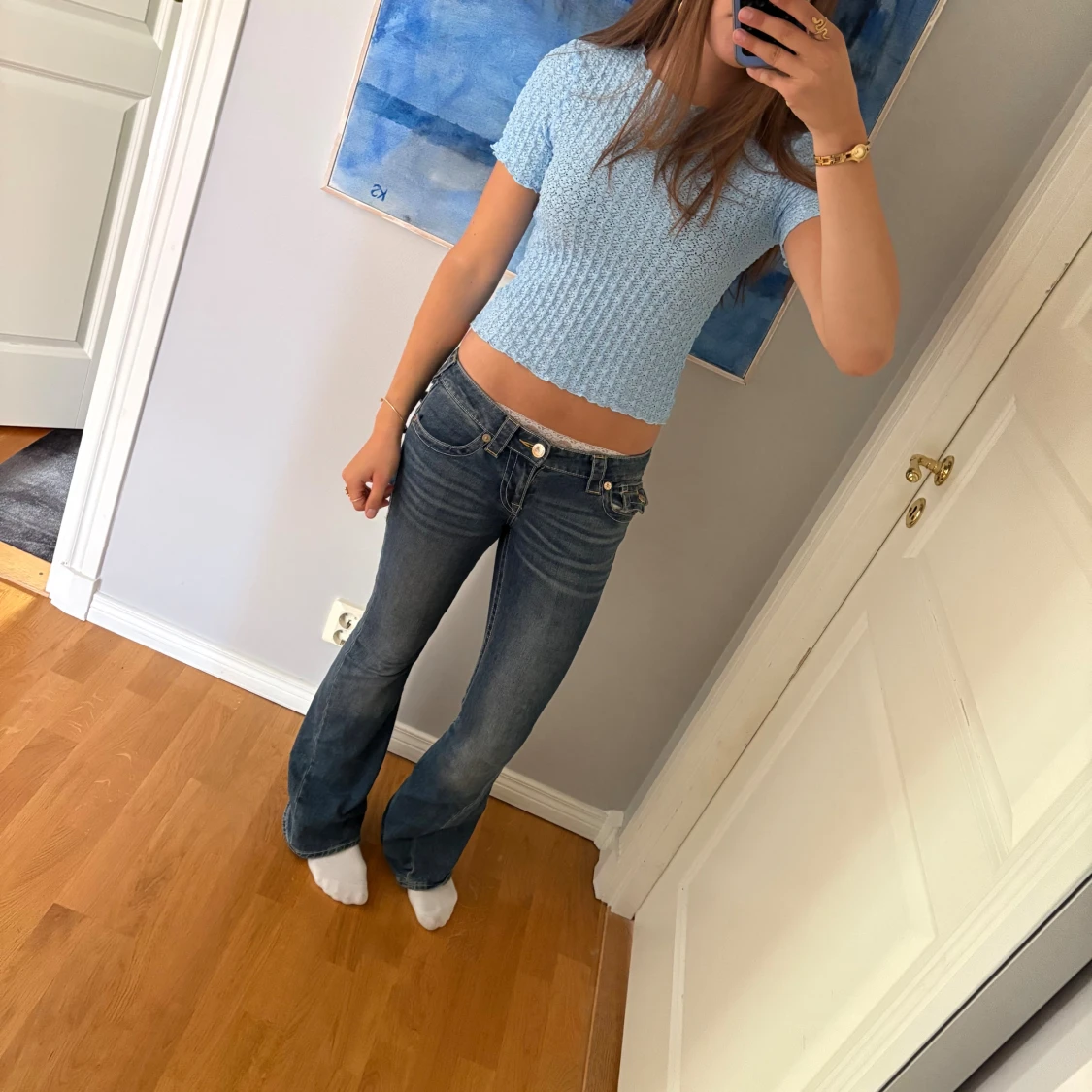 Ljusblå croppad T-shirt 