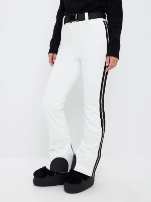 Vita täckbyxor med svarta detaljer - Snygga vita täckbyxor från 8848 altitude med svarta detaljer längs sidorna och förstärkta partier vid bensluten. Byxorna har dragkedjor framtill, bälteshällor och vadderade knän med stjärnmönster. Perfekta för kalla dagar i backen.