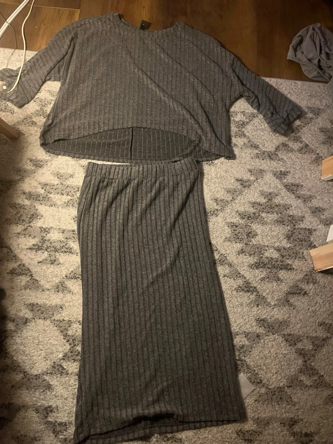 Grå ribbad loungewear-set