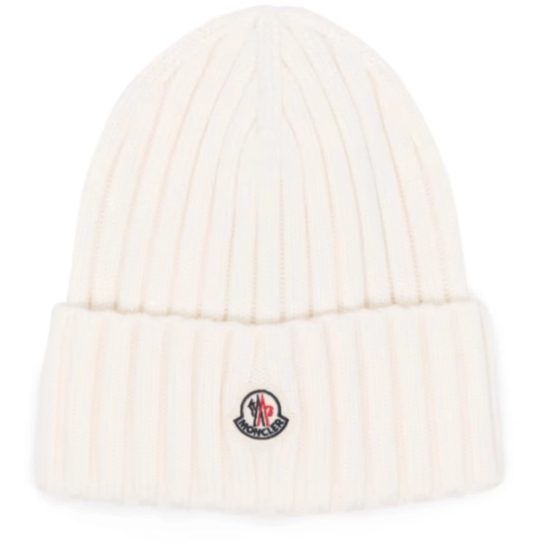 Vit ribbstickad mössa från Moncler