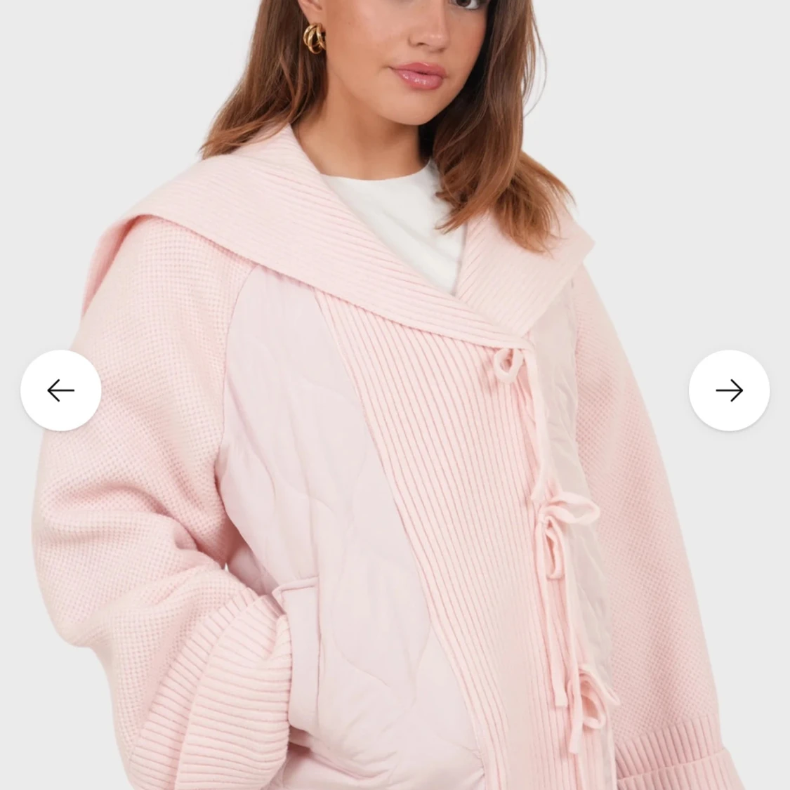 Ljusrosa quiltad cardigan jacka med knyt