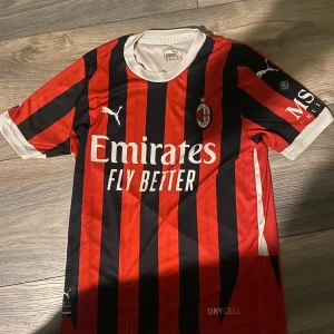 AC Milan Puma fotbollströja Leão #10 - AC Milan matchtröja från Puma med Rafa Leão och nummer 10 på ryggen. Tröjan är röd och svart med vertikala ränder, vita detaljer och broderad Puma-logga. Kortärmad modell i lätt polyester med DryCell-teknologi. Perfekt för dig som älskar Serie A och Milan.Paketstorlek är liten.