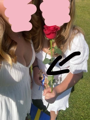 Vit kort sommarklänning med v-ringning - Säljer en vit kort klänning med v-ringad hals och tunna axelband. Klänningen har ett luftigt fall med volangdetaljer nedtill och är perfekt för varma dagar. Materialet är lätt och känns skönt mot huden. Passar dig som gillar en fräsch och enkel stil.