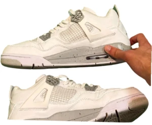 Nike Air Jordan 4 Oreo - Nike Air Jordan 4 White Cement sneakers med vit ovandel i skinn och mesh, grå detaljer och specklad mellansula. Ikonisk Jumpman-logga på hälen och tungan, samt synlig Air-enhet i sulan. Klassisk snörning och rund tå. Perfekt för dig som gillar streetwear och sneakers med retrovibe.Liknande modell som orginal