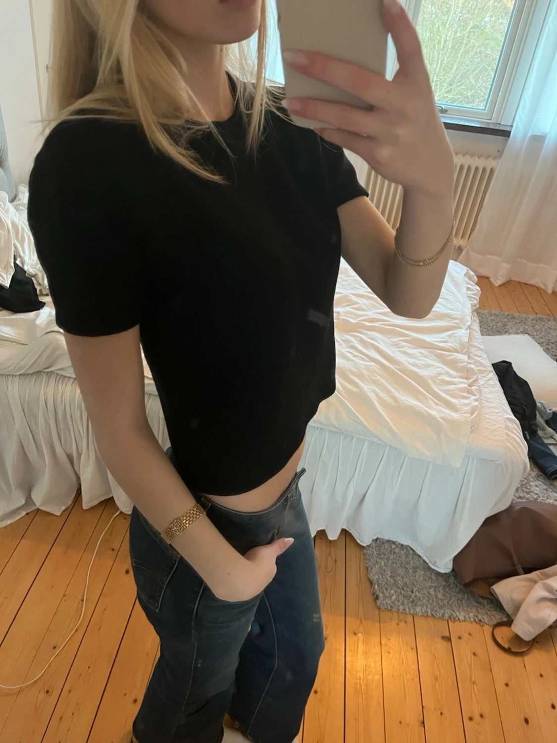 Svart kortärmad topp