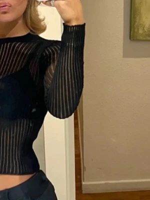 Svart genomskinlig långärmad topp från zara - Inte helt samma som på första bilden men hittar den orginalbilden som toppen jag har men är väldigt liknade från först. Materialet är lätt och syntetiskt, vilket gör den skön och luftig. 