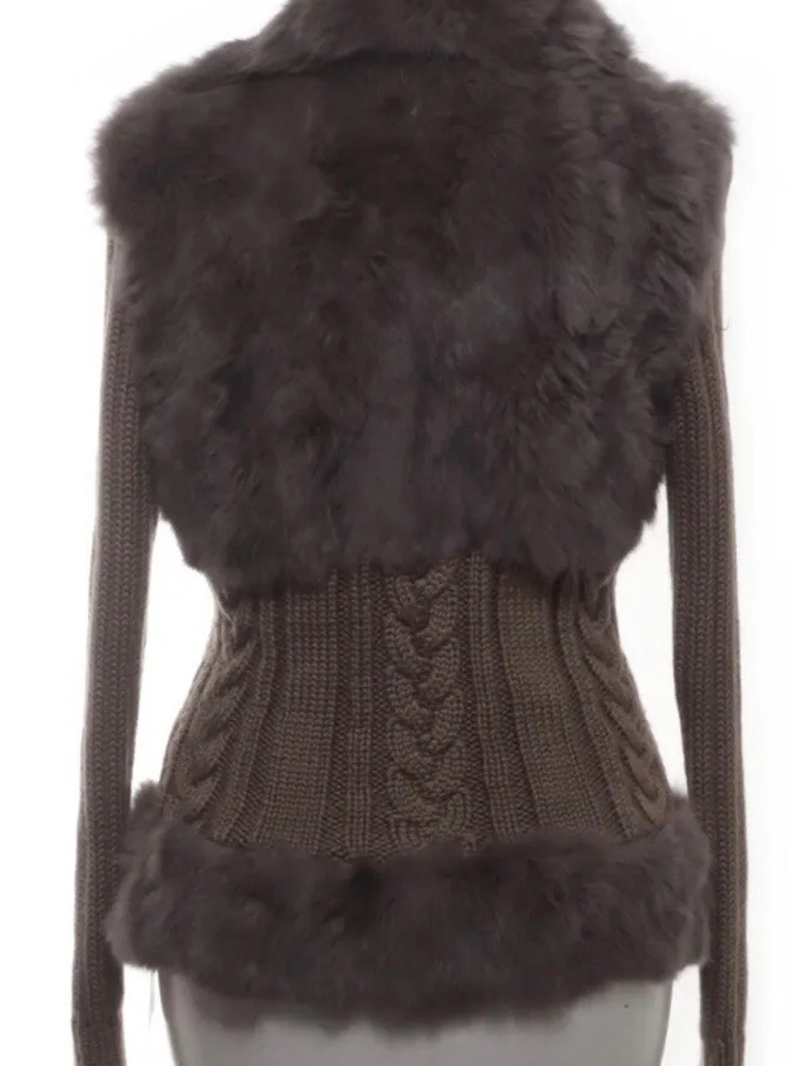 Brun pälsjacka med stickade detaljer - 1