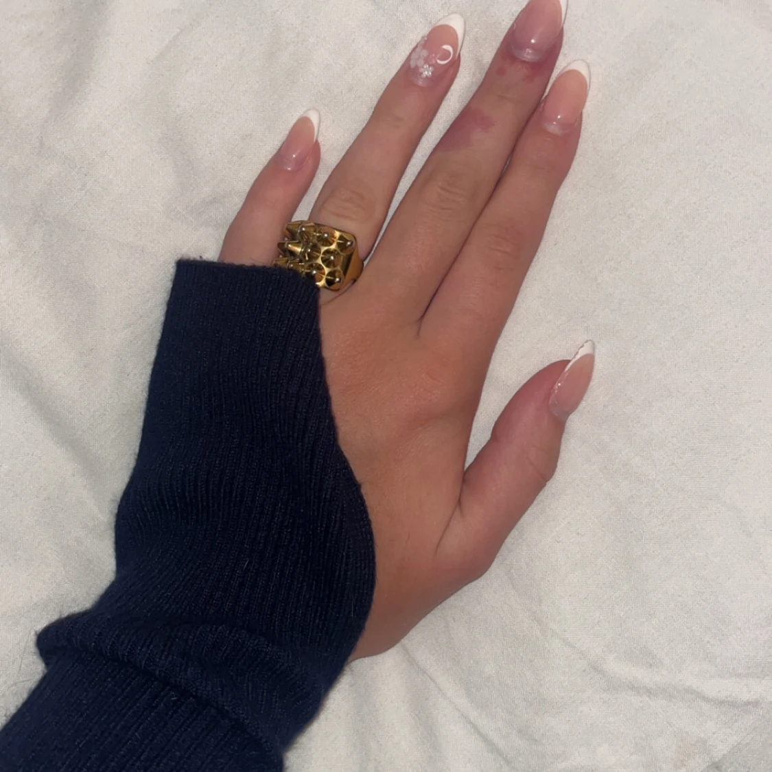 Mörkblå ribbad långärmad tröja - 1