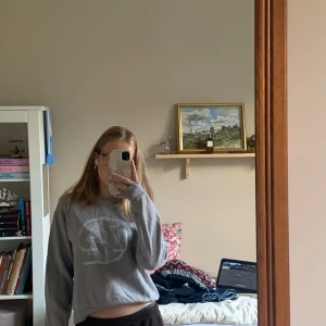 Grå sweatshirt med tryck - Säljer en grå sweatshirt med vitt tryck framtill. . Mjuk och skön!💗