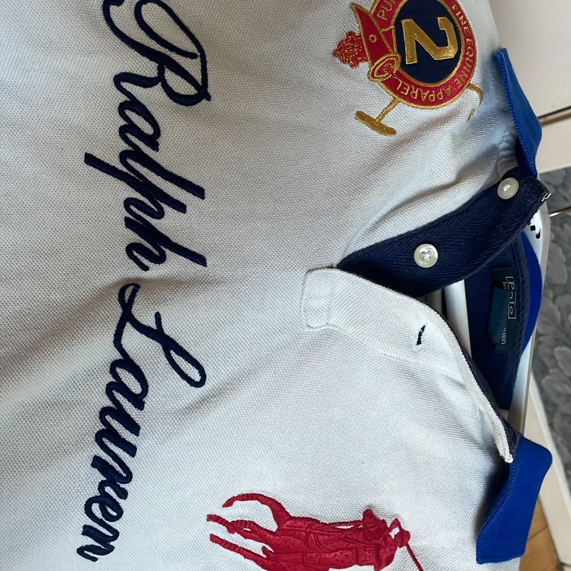 Vit och marinblå pikétröja Ralph Lauren - 4