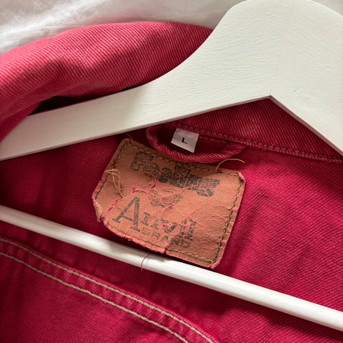 Rosa vintage jeansjacka från Anvil, stl L - 3
