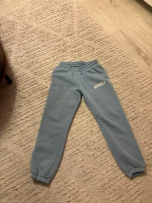 Blå mjukisbyxor från Hoodrich - Blå mjukisbyxor från Hoodrich med tryckt logga på vänster sida. Byxorna har resår i midjan och vid bensluten för en skön och avslappnad passform. Perfekta för chill eller streetwear-stil.