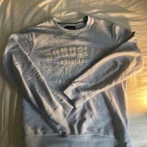 Ljusgrå sweatshirt från Bondelid - Säljer en ljusgrå sweatshirt från Bondelid med tryckt text på bröstet. Tröjan har rund halsringning, ribbade muddar och är långärmad. Perfekt för en chill och stilren look.