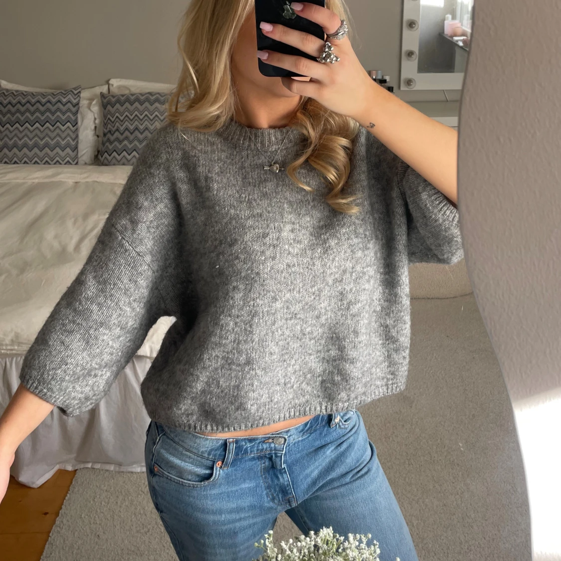 Stickad Trekvartsärmad topp