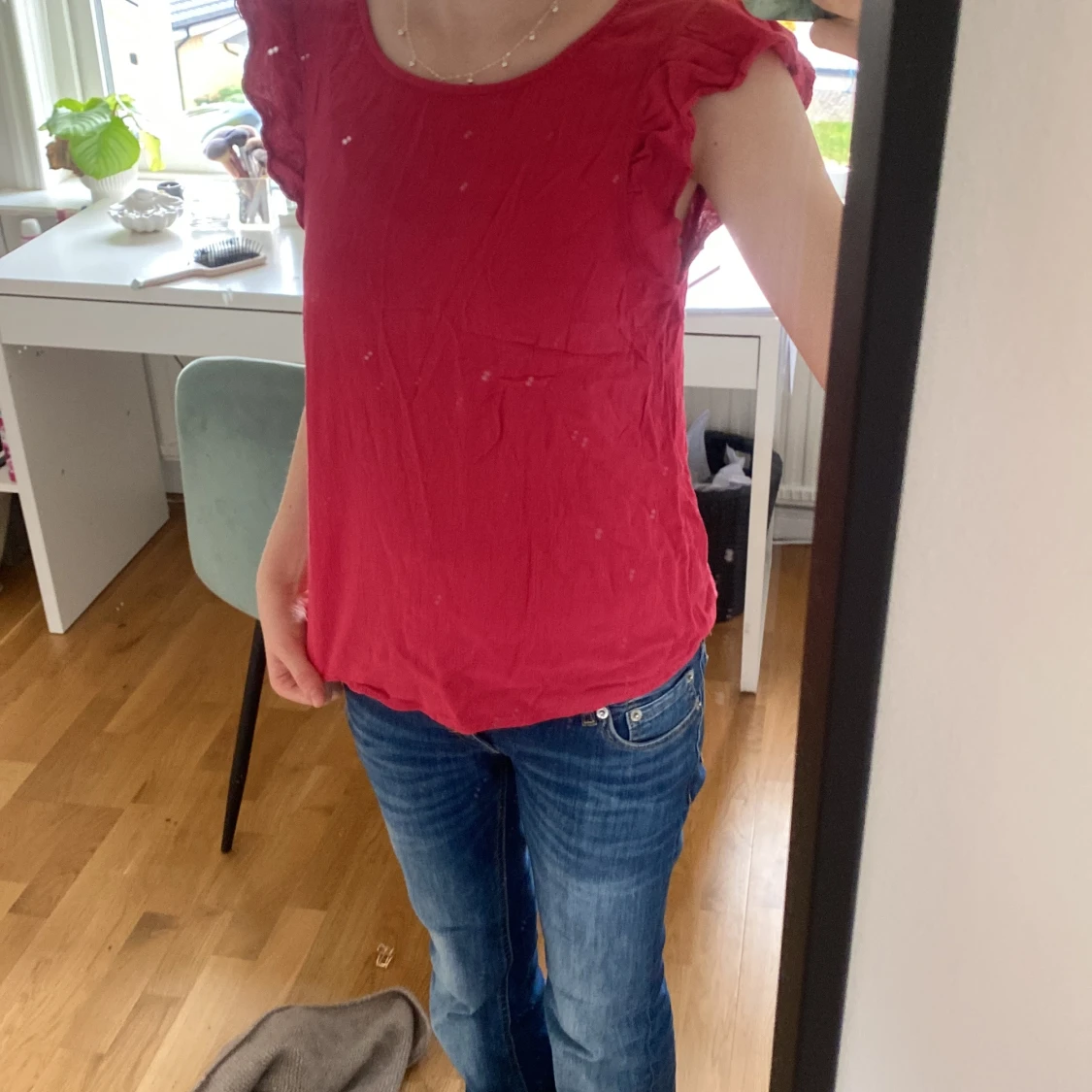 Rosa blus med volangärm från ICHI - 1