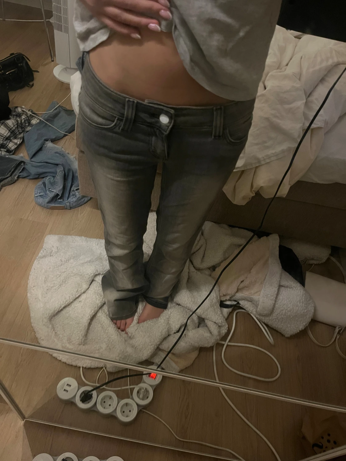 Grå jeans lowwaist bootcut