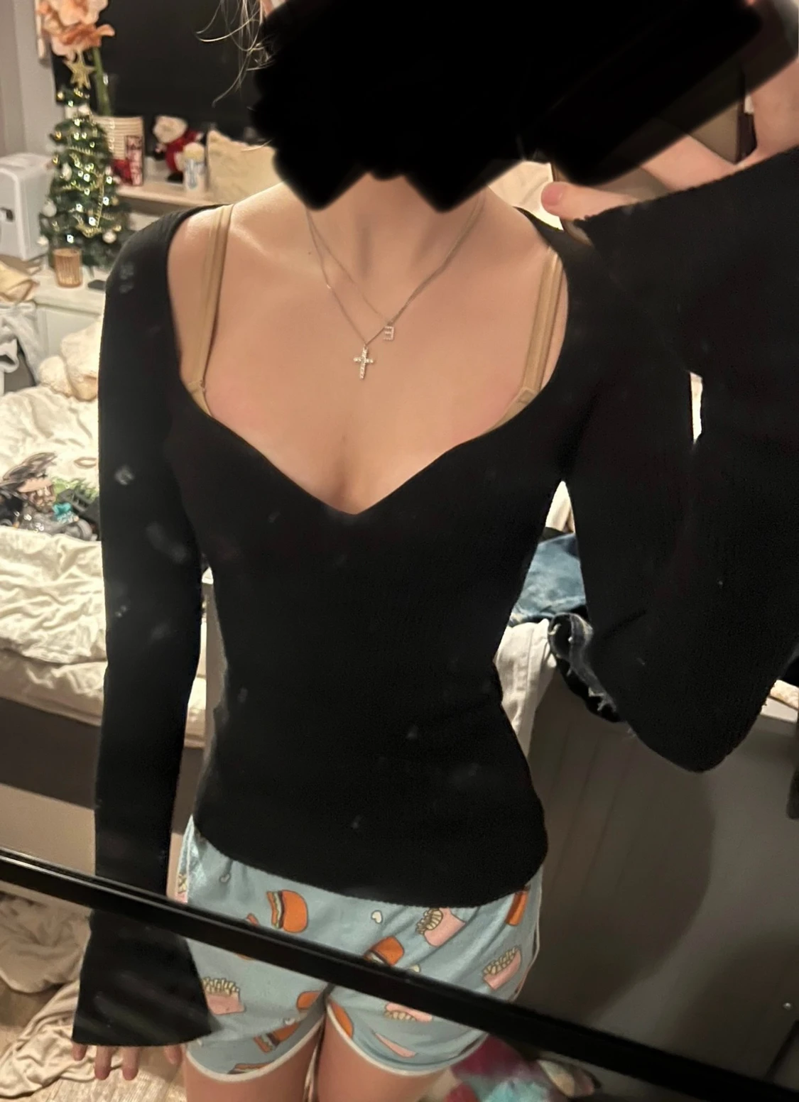 Svart ribbad långärmad topp H&M XS