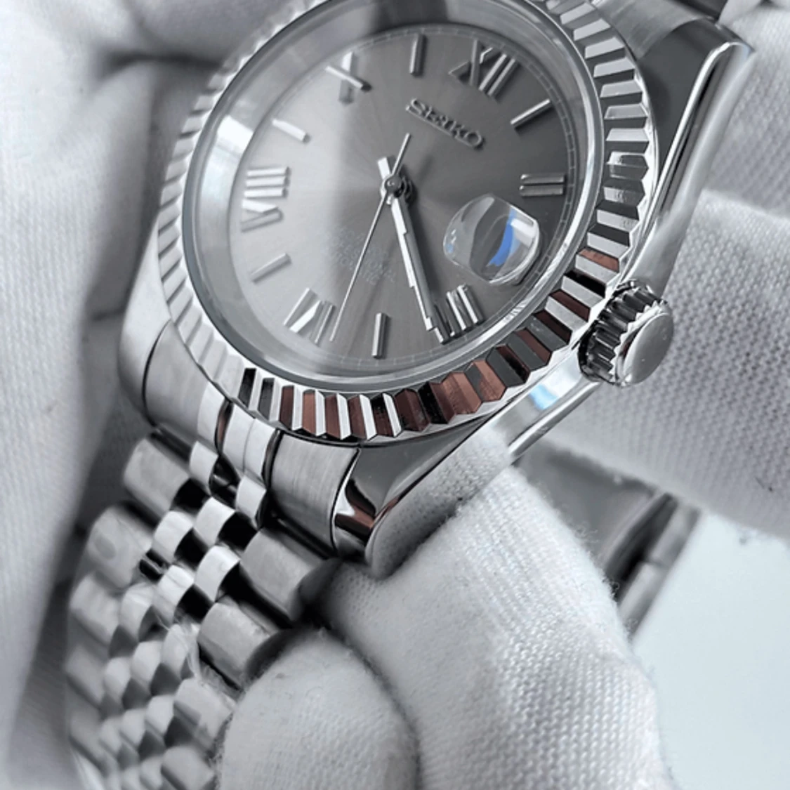 Seikmod automatisk klocka i silver romerska siffror - 1