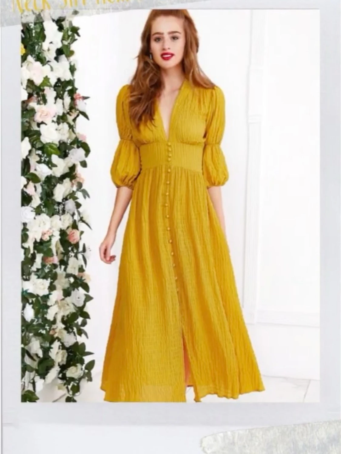 Madelaine Petsch x SHEIN Button-Front Plunge-Neck Slit-Hem Dress