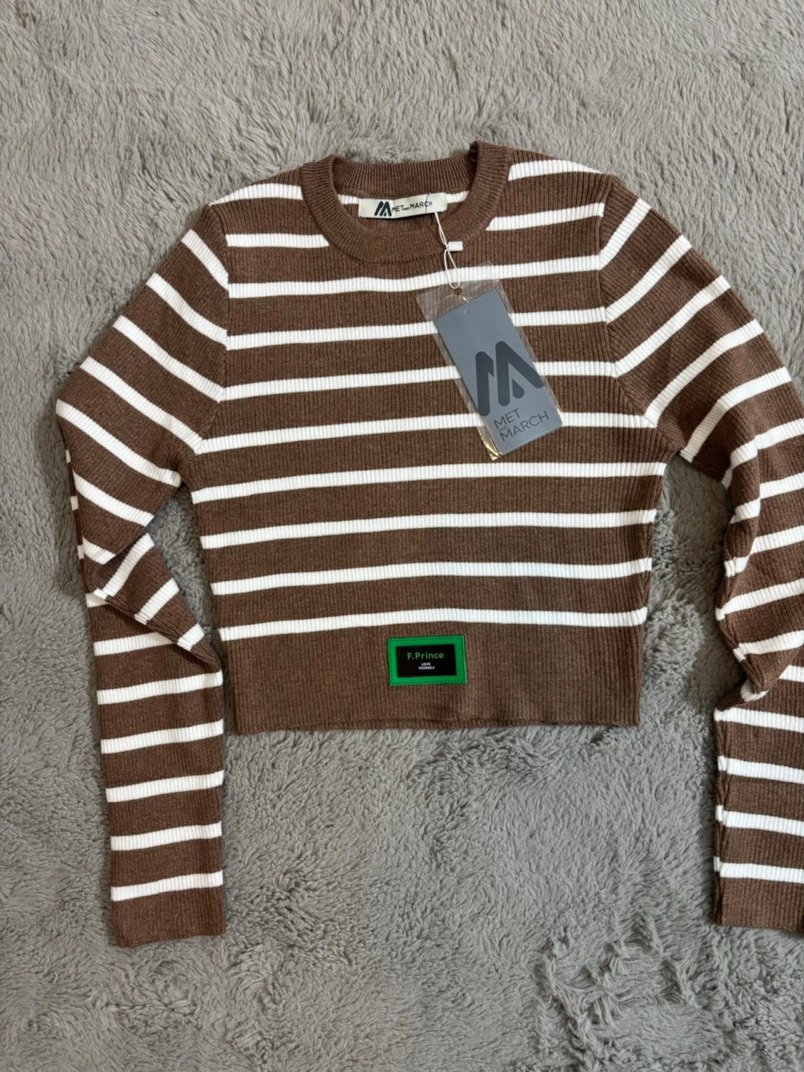 Brun och vit randig croppad tröja - 2