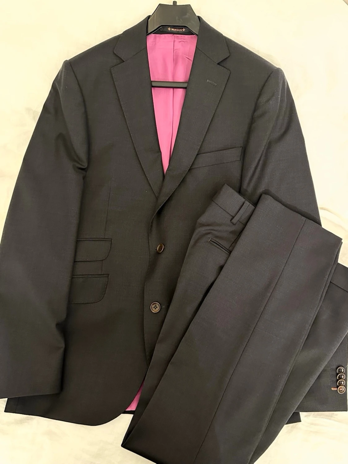 Morris mörkgrå ullkostym strl 46