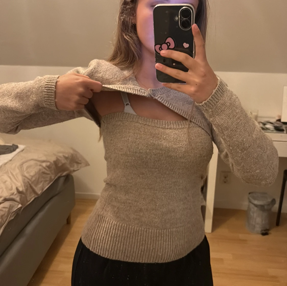 Beige stickat sett bolero+tubtopp - 1