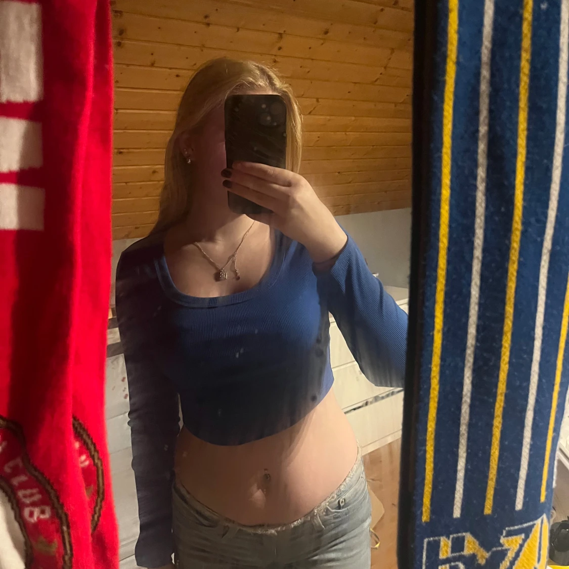 Blå croppad långärmad topp från SHEIN - 2