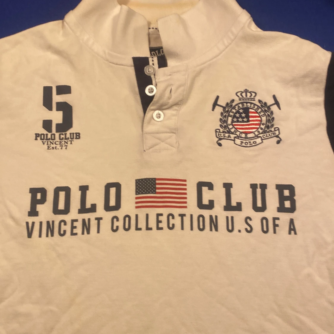 Vit Polo Club henley med tryck - 1