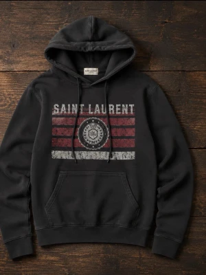Svart Saint Laurent hoodie med tryck - Grå hoodie från Saint Laurent i nyskick. Passar storlek S. Finns frågor är det bara att höra av sig!