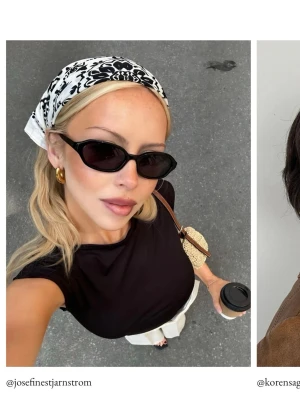 Corlin glasögon  - Säljer ett par svarta solglasögon med smal, rektangulär form och mörka glas från Corlin! Bågarna är i plast och har en stilren, minimalistisk look som passar till många outfits! 