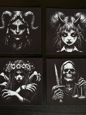 Set of 4 black&white goth back patches - Set of 4 black&white hand made screen print backpatches  ✦Sew it into your jacket - It’s not iron on  ✦Measurements: 12cm x 12cm [each]  ✦Material: Fabric  ✦Technique: Digital transfer  ✦Shrink-proof and durable