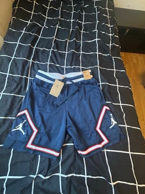 Jordan Diamond Shorts Navy/White – Helt nya med tags – Strl M - Helt nya Jordan Diamond Shorts, endast testade. Kommer med alla tags kvar. Storlek M men passar även S för en lite mer normal fit. Sitter bra på personer runt 170 cm. Väldigt skönt meshmaterial och perfekt till både vardag och träning.  📦 Skickas snabbt 💬 Pris kan diskuteras vid snabb affär ✅ Helt nya – endast testade