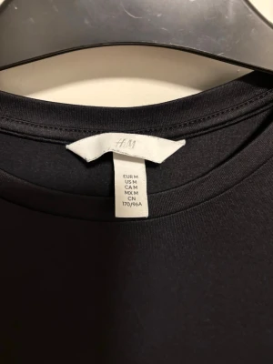 Svart basic t-shirt från H&M - En enkel svart t-shirt från H&M i storlek M. T-shirten har rund halsringning och korta ärmar. Tillverkad i mjukt material som sitter skönt mot kroppen och passar perfekt till alla typer av outfits.