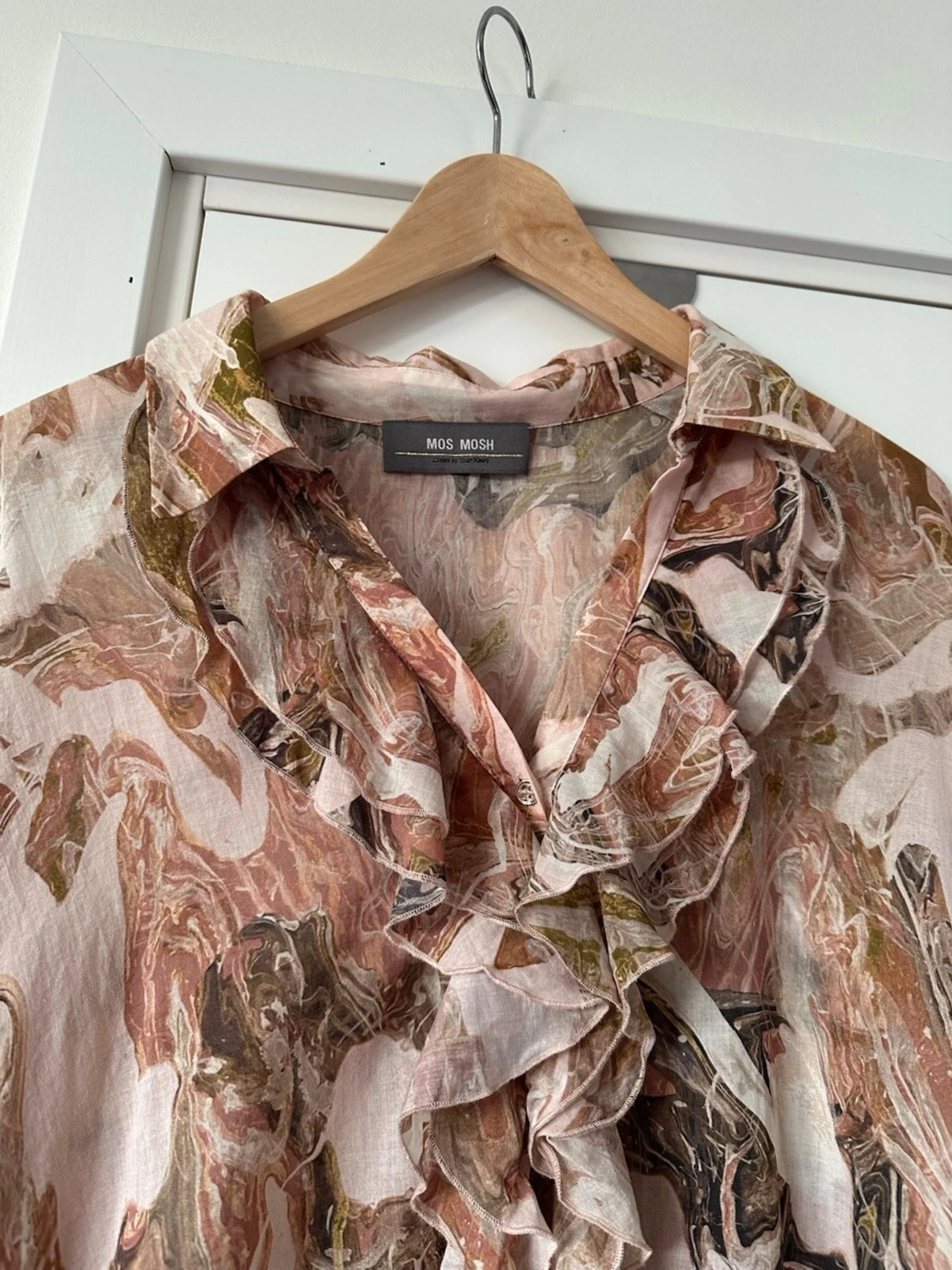 MOS MOSH - Women's Marble Print Ruffle Blouse - size L - 5