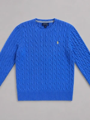 Blå kabelstickad tröja Polo Ralph Lauren - Snygg blå kabelstickad tröja från Polo Ralph lauren. Den har en QR länk som bevisar att varan är äkta. storlek 14-16 år/164-170cm. Bra tröja för sommaren och vintern.
