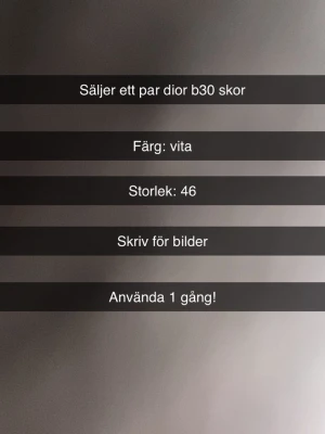B30 skor - Säljer ett par b30s storlek 46 använda 1 gång och i fint skick skriv om du är intresserad eller vill ha bilder inget fast pris så skicka förslag
