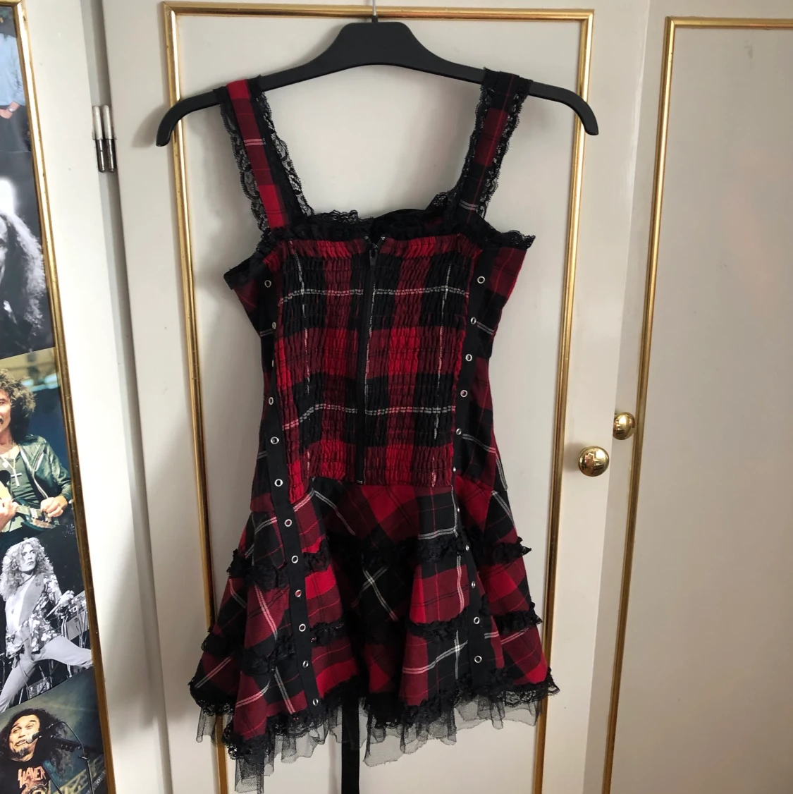 Goth klänning korsett rödrutig - 91