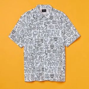 H&M tshirt/blouse - White doodle Keith Haring button up tshirt/blouse