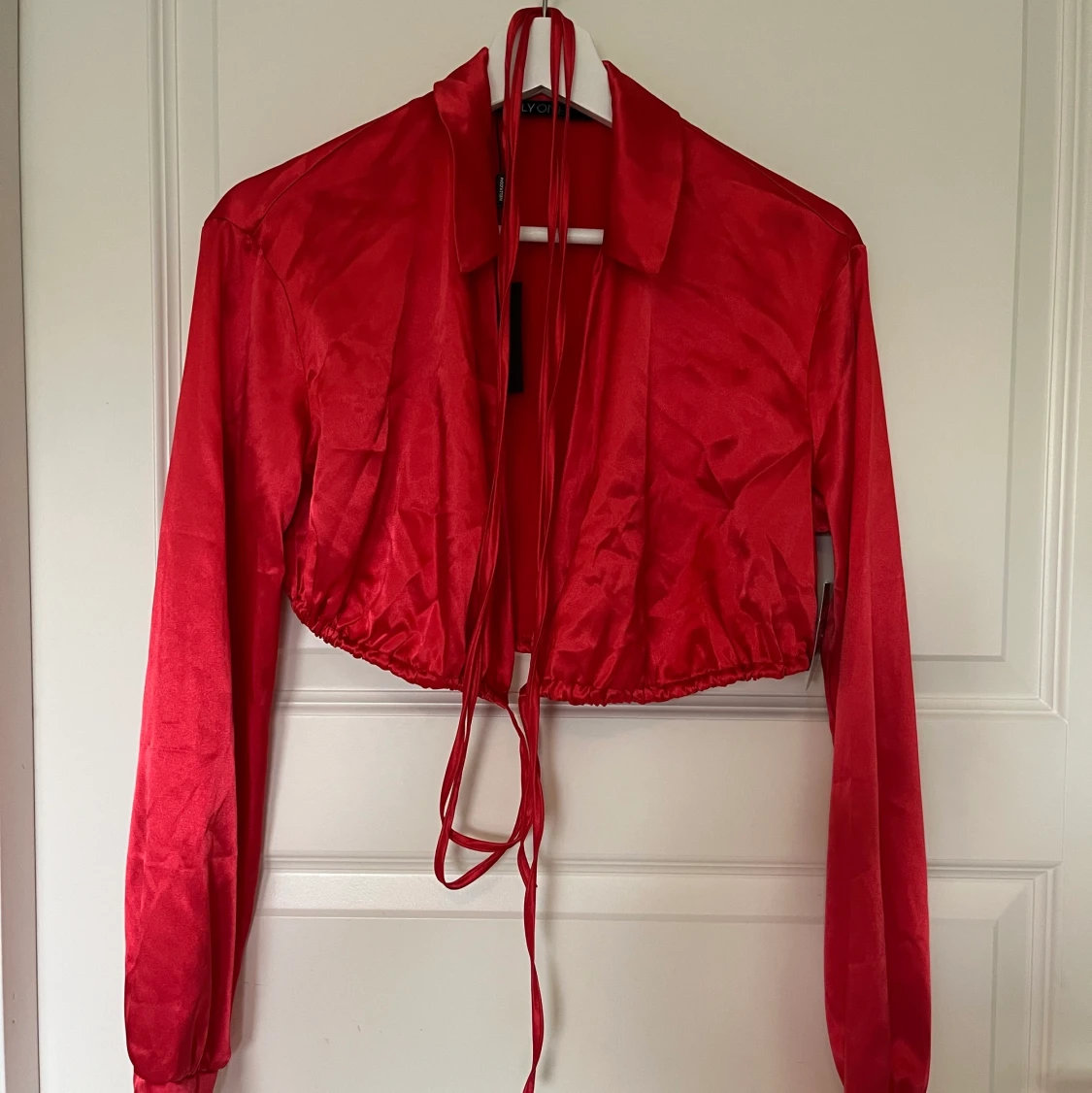 Red satin wrapped blouse 