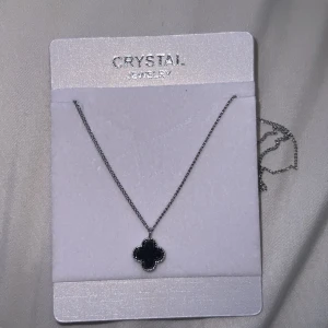Super fin fyrklöver halsband  - Oanvänd silvrig och svart halsband som är jätte fint att ha på sig🤍
