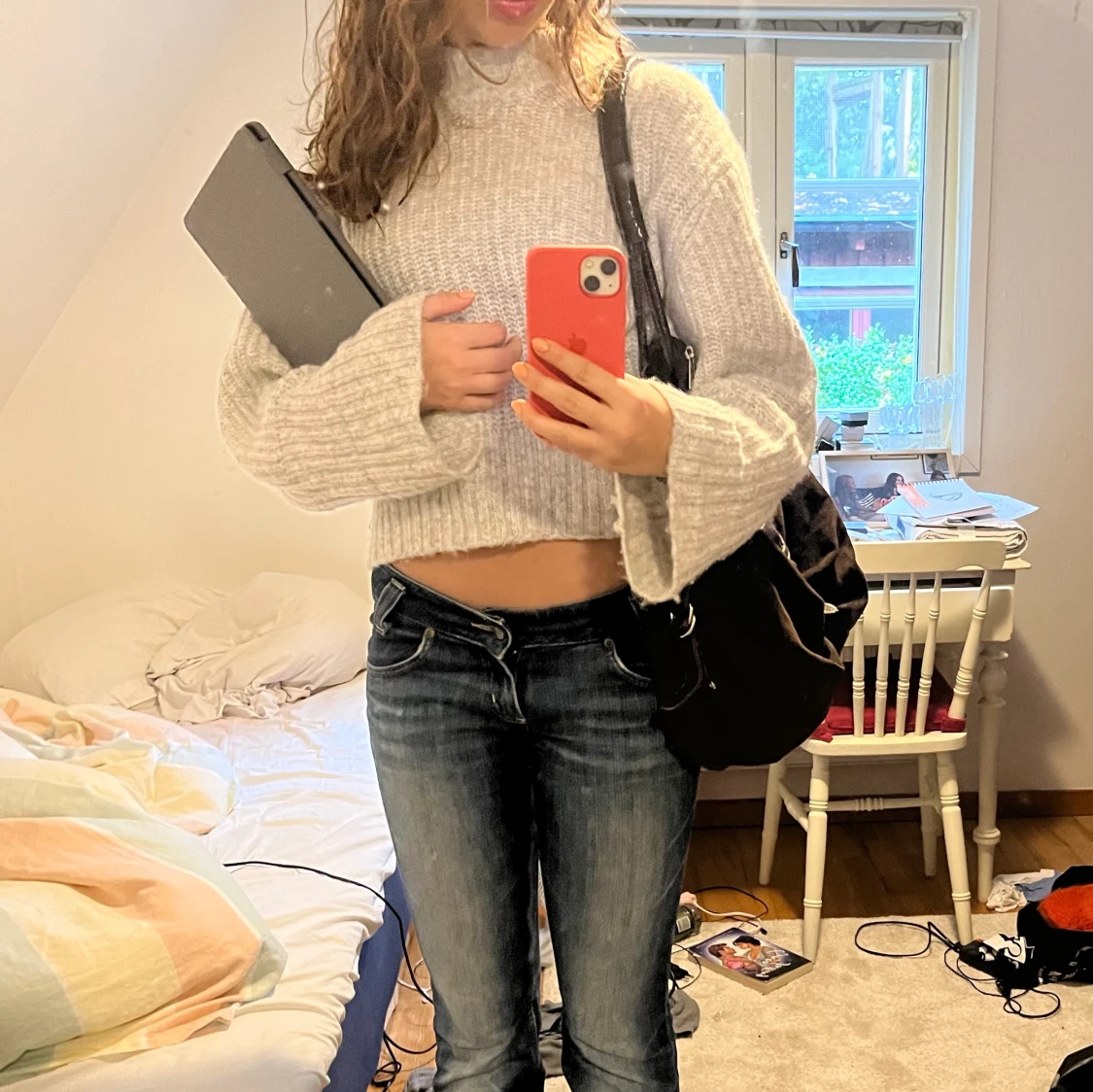 Grå stickad tröja - 90