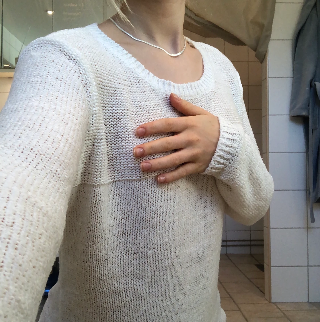 Vit stickad tröja - 90