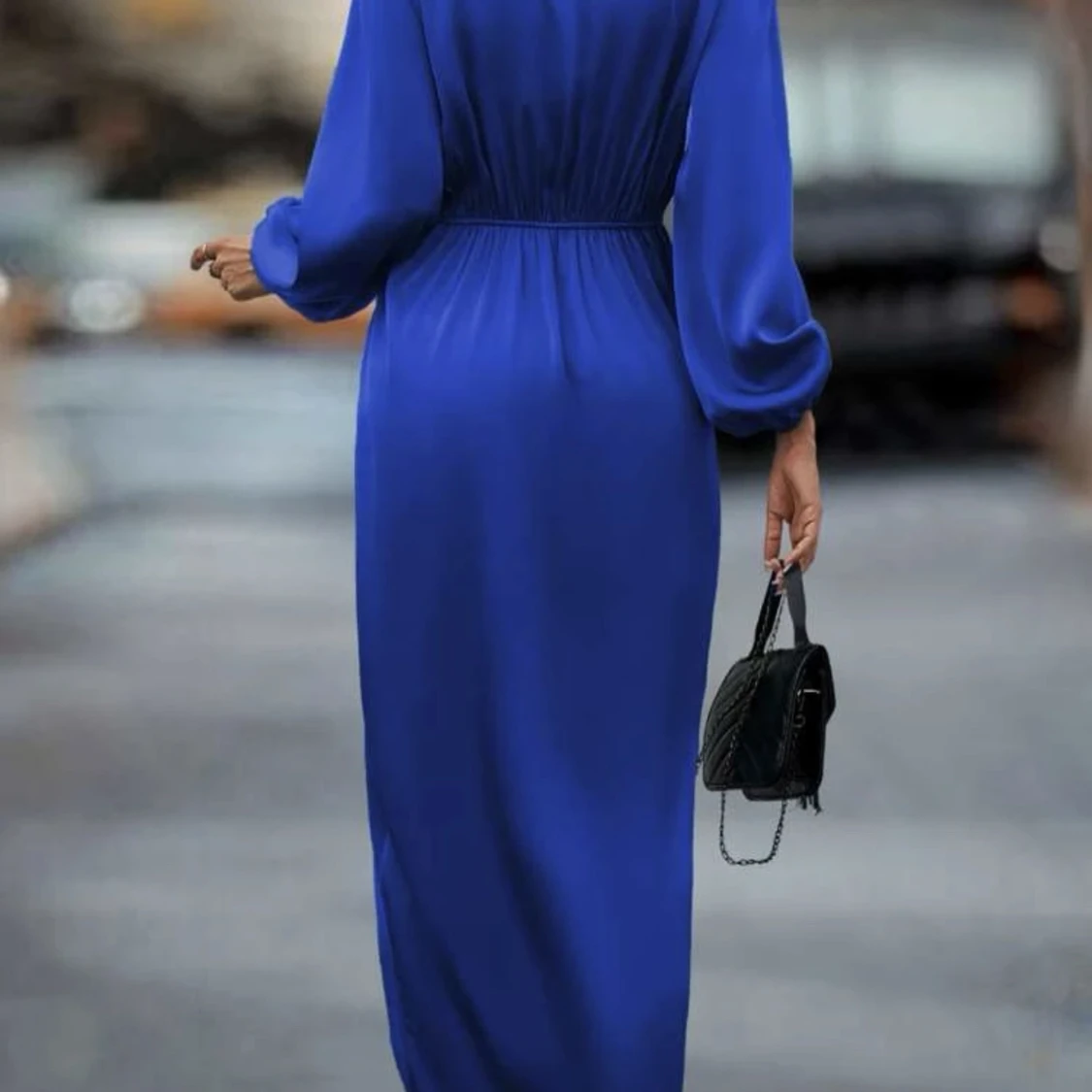 Elegant kornblå omlottklänning - 91