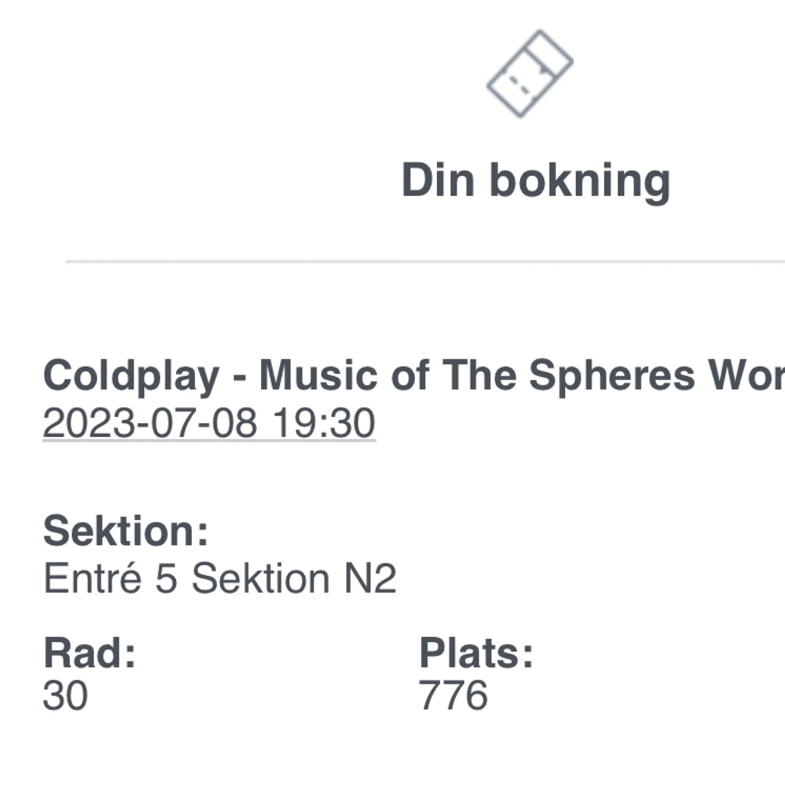 Coldplay biljetter  - 91